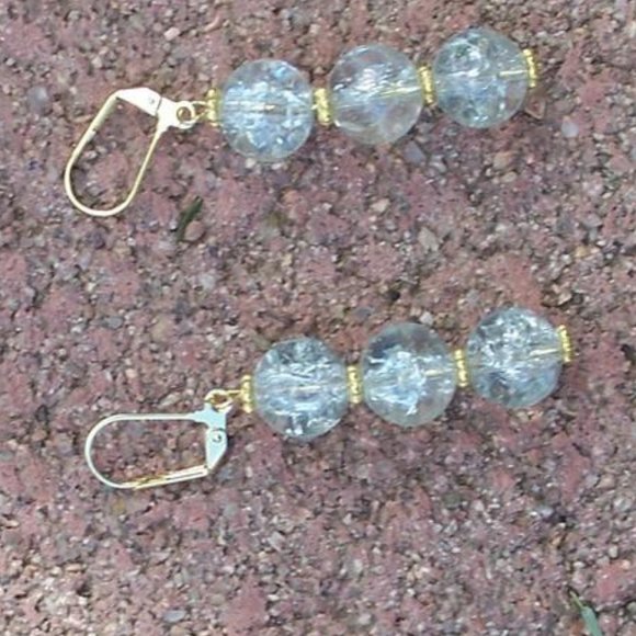 Handmade Iceflake Quartz Earrings On Gold Plated Brass Lever Hooks NWT - Picture 1 of 16